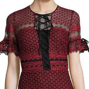 Parker Emilia Ruffled Lace Dress Cranberry Red Black Size XS